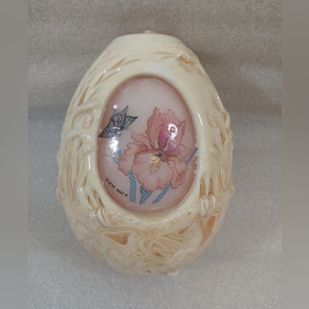 Vintage Melanie H Dammon Wax Candle Hand Carved Sculpture Floral Butterfly 1990